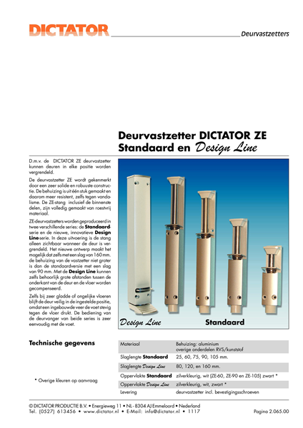 klant doen alsof Convergeren DICTATOR Productie B.V. | DICTATOR deurvastzetters ZE Design Line - slag 80  t/m 200 mm - architectenweb.nl